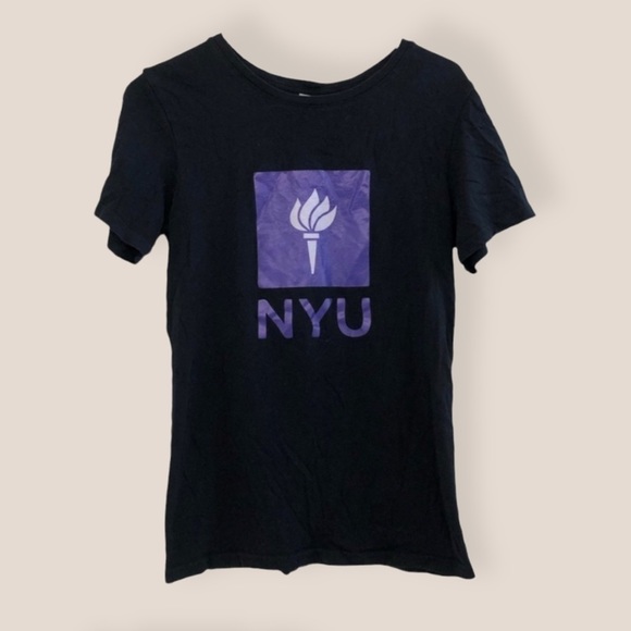 BLACK Collegiate Crew Neck New York University NYU Preppy Short Sleeve Tee - Picture 1 of 5